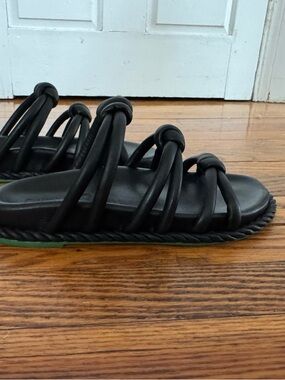 FARM Rio Black Flat Sandal with Green Trim